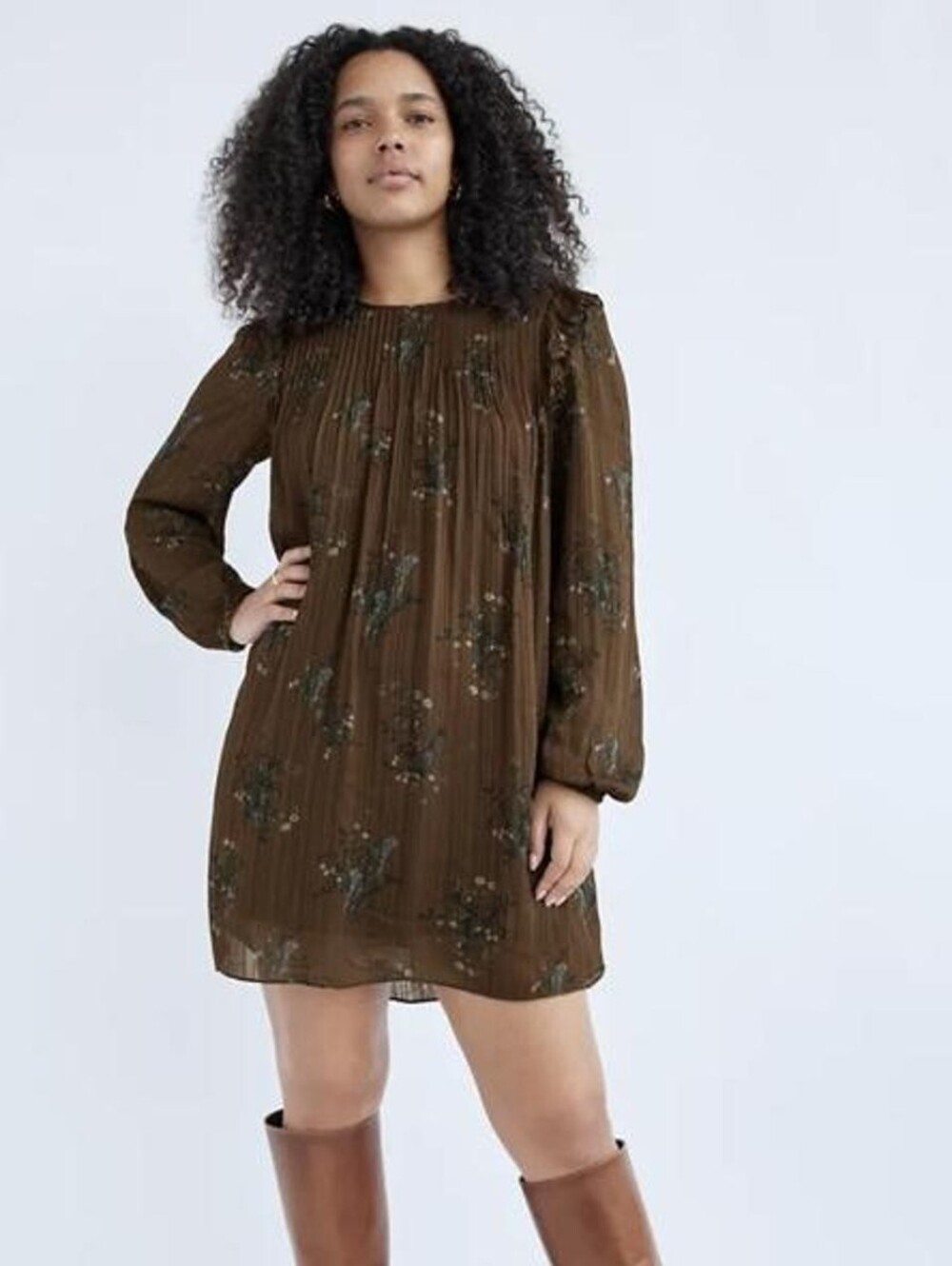 Wilfred Paulina Brown Pintuck Chiffon Dress S
